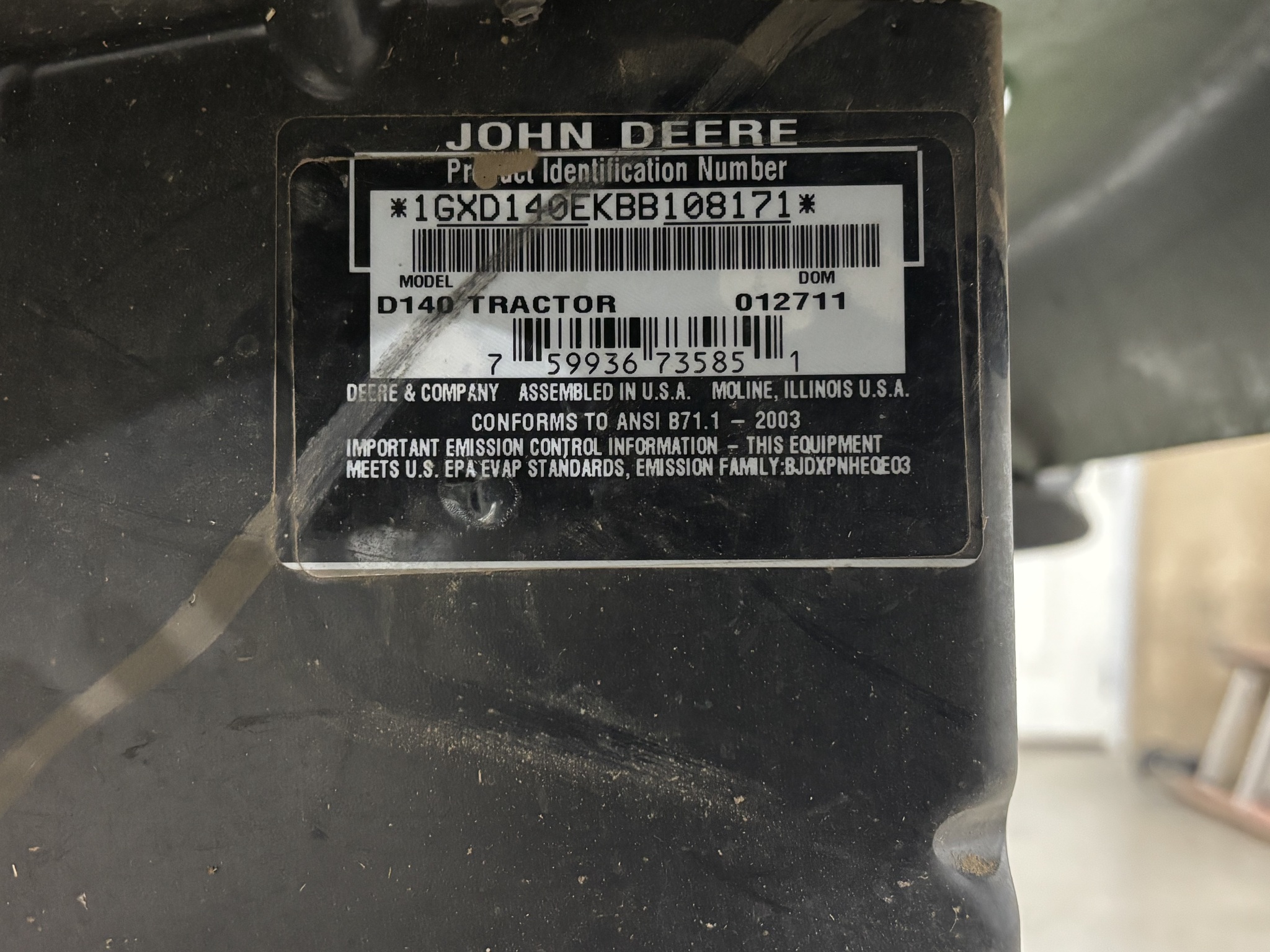 2011 John Deere D140 Image 2