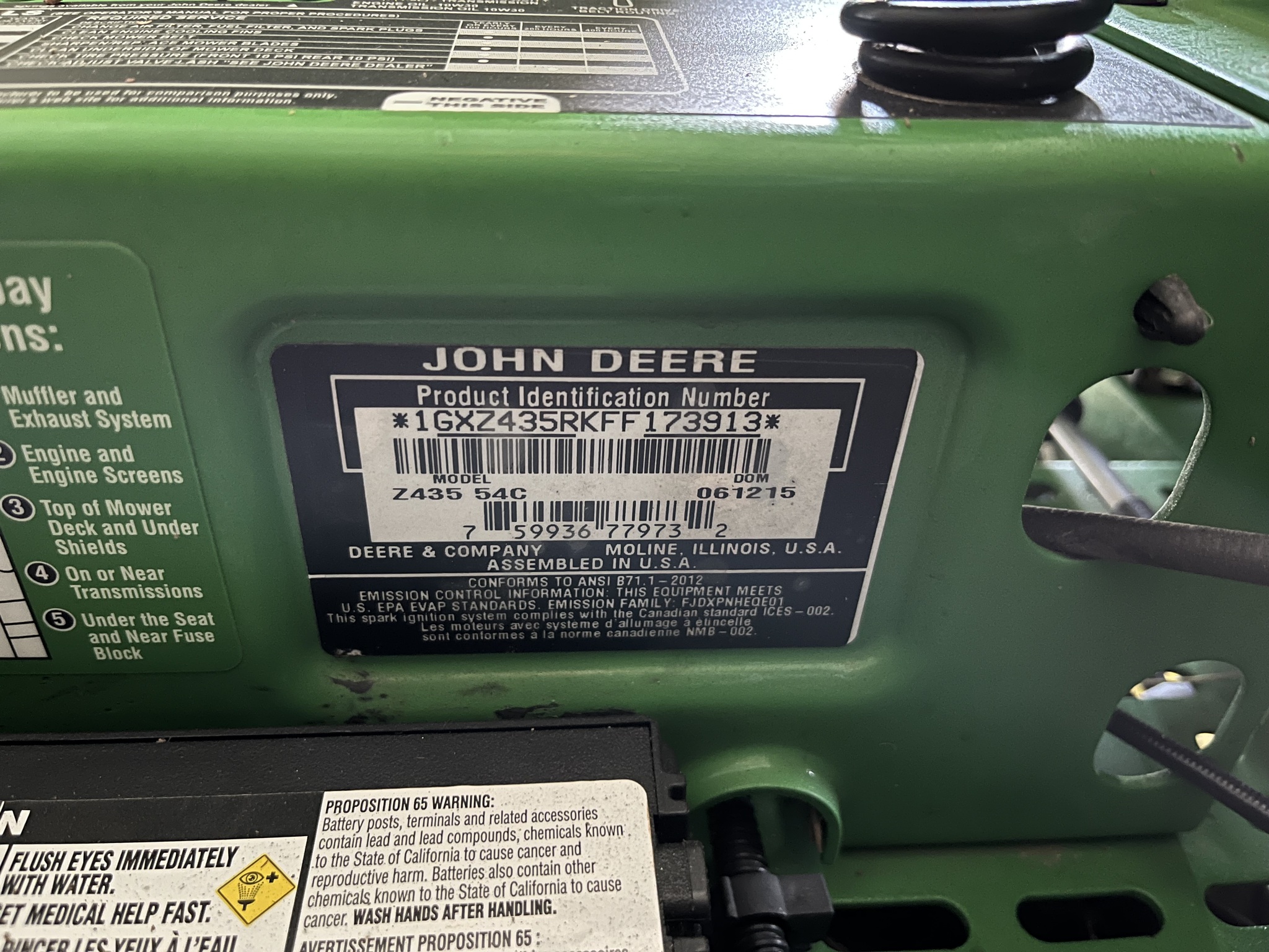 2015 John Deere Z435 Image 2