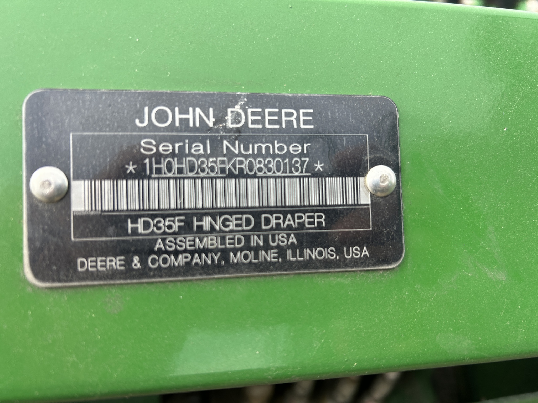  2024 John Deere HD35F at Heritage Tractor in Baldwin City, KS