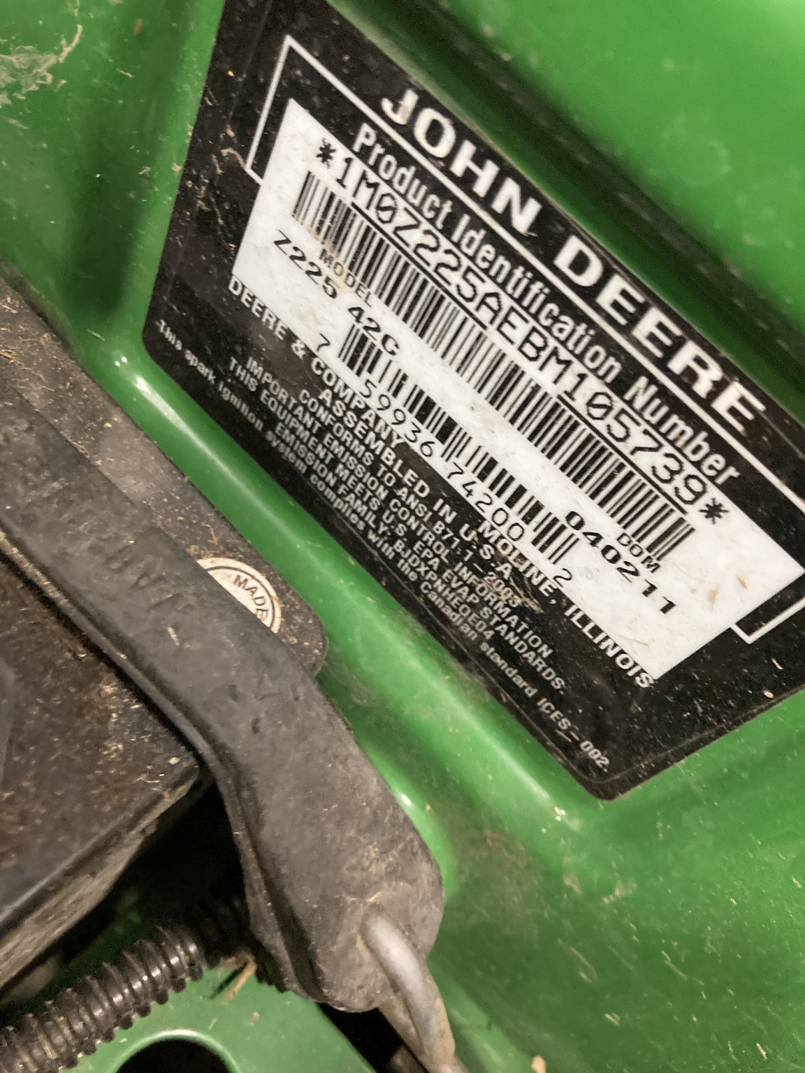 2011 John Deere Z225 Image 6