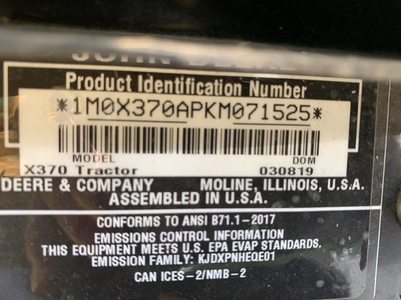 2019 John Deere X370