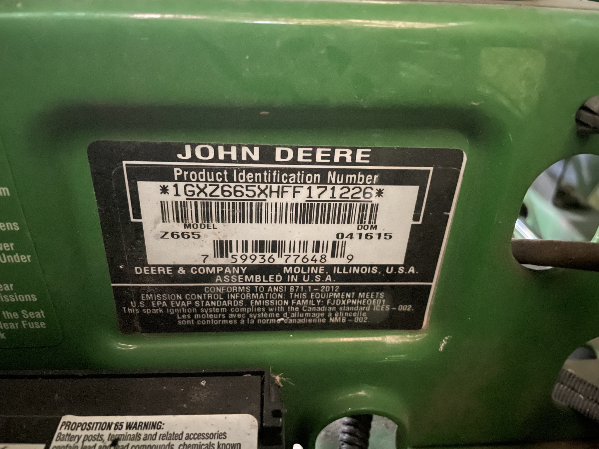 2015 John Deere Z665 Image 5