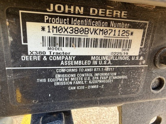Photo of 2019 John Deere X380