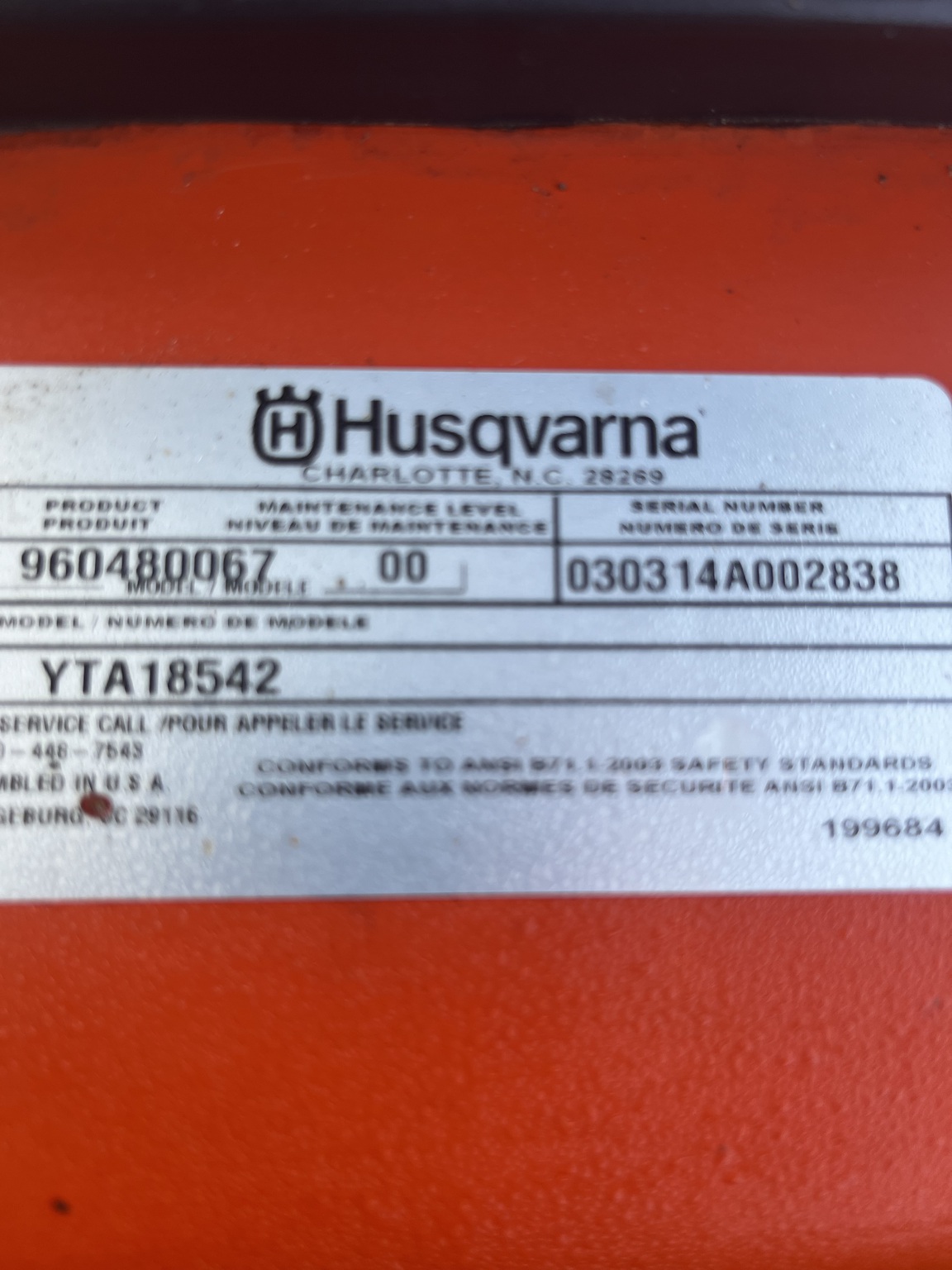 2014 Husqvarna YTA18542 Image 7