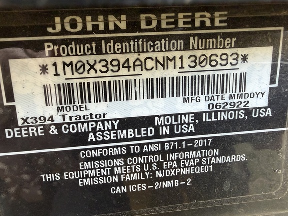 2022 John Deere X394 (5th thumbnail)